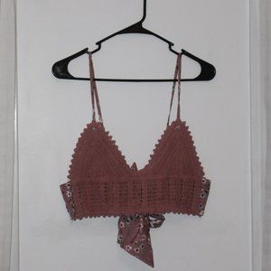 Crochet Top with Floral Ribbon Tie